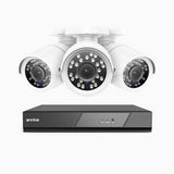 AK200 - Kit de 3 cámaras de vigilancia 1080p con grabador de 4 canales, DVR inteligente con detección de humanos y vehículos, visión nocturna por infrarrojos de 20 metros, señal de salida 4-en-1, IP66
