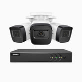 EL200 - Kit de 3 cámaras de vigilancia 1080p con grabador de 4 canales, DVR inteligente con detección de humanos y vehículos, visión nocturna por infrarrojos de 20 metros, señal de salida 4-en-1, IP67