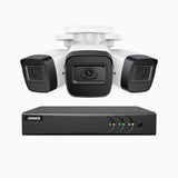 EL200 - Kit de 3 cámaras de vigilancia 1080p con grabador de 4 canales, DVR inteligente con detección de humanos y vehículos, visión nocturna por infrarrojos de 20 metros, señal de salida 4-en-1, IP67
