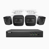 EL200 - Kit de 4 cámaras de vigilancia 1080p con grabador de 4 canales, DVR inteligente con detección de humanos y vehículos, visión nocturna por infrarrojos de 20 metros, señal de salida 4-en-1, IP67