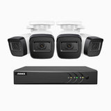 EL200 - Kit de 4 cámaras de vigilancia 1080p con grabador de 4 canales, DVR inteligente con detección de humanos y vehículos, visión nocturna por infrarrojos de 20 metros, señal de salida 4-en-1, IP67