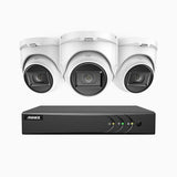 EL200 - Kit de 3 cámaras de vigilancia 1080p con grabador de 4 canales, DVR inteligente con detección de humanos y vehículos, visión nocturna por infrarrojos de 20 metros, señal de salida 4-en-1, IP67
