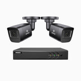 EL200 - Kit de 2 cámaras de vigilancia 1080p con grabador de 4 canales, DVR inteligente con detección de humanos y vehículos, visión nocturna por infrarrojos de 20 metros, señal de salida 4-en-1, IP67