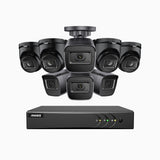 EL200 - Kit de 4 cámara bullet y 4 cámara domo y de vigilancia 1080p con grabador de 16 canales, DVR inteligente con detección de humanos y vehículos, visión nocturna por infrarrojos de 20 metros, señal de salida 4-en-1, IP67