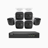 EL200 - Kit de 6 cámaras de vigilancia 1080p con grabador de 8 canales, DVR inteligente con detección de humanos y vehículos, visión nocturna por infrarrojos de 20 metros, señal de salida 4-en-1, IP67