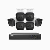 EL200 - Kit de 6 cámaras de vigilancia 1080p con grabador de 8 canales, DVR inteligente con detección de humanos y vehículos, visión nocturna por infrarrojos de 20 metros, señal de salida 4-en-1, IP67