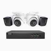 EL200 - Kit de 2 cámara bullet y 2 cámara domo y de vigilancia 1080p con grabador de 8 canales, DVR inteligente con detección de humanos y vehículos, visión nocturna por infrarrojos de 20 metros, señal de salida 4-en-1, IP67