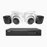 EL200 - Kit de 2 cámara bullet y 2 cámara domo y de vigilancia 1080p con grabador de 8 canales, DVR inteligente con detección de humanos y vehículos, visión nocturna por infrarrojos de 20 metros, señal de salida 4-en-1, IP67