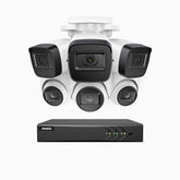EL200 - Kit de 3 cámara bullet y 3 cámara domo y de vigilancia 1080p con grabador de 8 canales, DVR inteligente con detección de humanos y vehículos, visión nocturna por infrarrojos de 20 metros, señal de salida 4-en-1, IP67