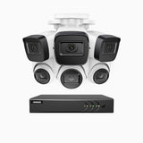 EL200 - Kit de 3 cámara bullet y 3 cámara domo y de vigilancia 1080p con grabador de 8 canales, DVR inteligente con detección de humanos y vehículos, visión nocturna por infrarrojos de 20 metros, señal de salida 4-en-1, IP67