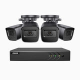EL200 - Kit de 4 cámaras de vigilancia 1080p con grabador de 8 canales, DVR inteligente con detección de humanos y vehículos, visión nocturna por infrarrojos de 20 metros, señal de salida 4-en-1, IP67