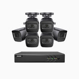 EL200 - Kit de 6 cámaras de vigilancia 1080p con grabador de 8 canales, DVR inteligente con detección de humanos y vehículos, visión nocturna por infrarrojos de 20 metros, señal de salida 4-en-1, IP67