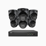 EL200 - Kit de 6 cámaras de vigilancia 1080p con grabador de 8 canales, DVR inteligente con detección de humanos y vehículos, visión nocturna por infrarrojos de 20 metros, señal de salida 4-en-1, IP67