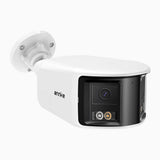 FCD800 - Cámara de seguridad panorámica de 4K doble lente PoE para exteriores, vista panorámica de 180°, visión nocturna inteligente con doble luz, audio bidireccional, sirena y alarma activas, detección de personas y vehículos, IP67
