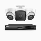 H500 - Kit de vigilancia PoE de 3K con 1 cámara bullet y 2 cámaras domo y videograbador NVR de 4 canales, EXIR Visión Nocturna, micrófono integrado, compatibile con Alexa