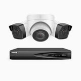 H500 - Kit de vigilancia PoE de 3K con 2 cámaras bullet y 1 cámara domo y videograbador NVR de 4 canales, EXIR Visión Nocturna, micrófono integrado, compatibile con Alexa