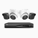 H500 - Kit de vigilancia PoE de 3K con 2 cámaras bullet y 2 cámaras domo y videograbador NVR de 4 canales, EXIR Visión Nocturna, micrófono integrado, compatibile con Alexa