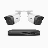 H500 - Kit de 2 cámaras de vigilancia PoE de 3K con videograbador NVR de 4 canales, EXIR Visión Nocturna, micrófono integrado, compatibile con Alexa