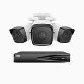 H500 - Kit de 3 cámaras de vigilancia PoE de 3K con videograbador NVR de 4 canales, EXIR Visión Nocturna, micrófono integrado, compatibile con Alexa