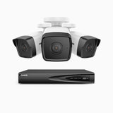 H500 - Kit de 3 cámaras de vigilancia PoE de 3K con videograbador NVR de 4 canales, EXIR Visión Nocturna, micrófono integrado, compatibile con Alexa