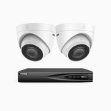 H500 - Kit de 2 cámaras de vigilancia PoE de 3K con videograbador NVR de 4 canales, EXIR Visión Nocturna, micrófono integrado, compatibile con Alexa