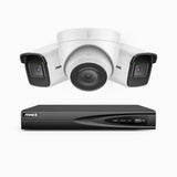 H800 - Kit de vigilancia PoE 4K con 2 cámara bullet y 1 cámara domo y videograbador NVR de 4 canales, Visión nocturna a color e infrarrojos, detección de humanos y vehículos, micrófono integrado, ángulo de visión 96º