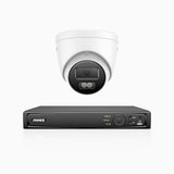H800 - Kit de 1 cámara de vigilancia PoE de 4K con videograbador NVR de 4 canales, Visión nocturna a color e infrarrojos, detección de humanos y vehículos, micrófono integrado, ángulo de visión 96º