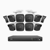 H500 - Kit de 10 cámaras de vigilancia PoE de 3K con videograbador NVR de 16 canales, EXIR Visión Nocturna, micrófono integrado, compatibile con Alexa