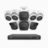 H500 - Kit de vigilancia PoE de 3K con 4 cámaras bullet y 4 cámaras domo y videograbador NVR de 16 canales, EXIR Visión Nocturna, micrófono integrado, compatibile con Alexa