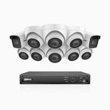 H800 - Kit de vigilancia PoE 4K con 2 cámaras bullet y 8 cámaras domo y videograbador NVR de 16 canales, Visión nocturna a color e infrarrojos, detección de humanos y vehículos, micrófono integrado, ángulo de visión 96º