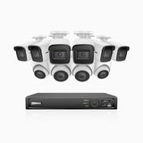 H800 - Kit de vigilancia PoE 4K con 6 cámaras bullet y 4 cámaras domo y videograbador NVR de 16 canales, Visión nocturna a color e infrarrojos, detección de humanos y vehículos, micrófono integrado, ángulo de visión 96º