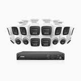 H800 - Kit de vigilancia PoE 4K con 10 cámaras bullet y 6 cámaras domo y videograbador NVR de 16 canales, Visión nocturna a color e infrarrojos, detección de humanos y vehículos, micrófono integrado, ángulo de visión 96º