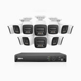 H800 - Kit de 12 cámaras de vigilancia PoE de 4K con videograbador NVR de 16 canales, Visión nocturna a color e infrarrojos, detección de humanos y vehículos, micrófono integrado, ángulo de visión 96º