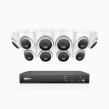 H800 - Kit de 10 cámaras de vigilancia PoE de 4K con videograbador NVR de 16 canales, Visión nocturna a color e infrarrojos, detección de humanos y vehículos, micrófono integrado, ángulo de visión 96º