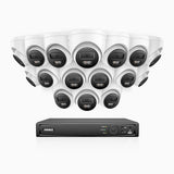H800 - Kit de 16 cámaras de vigilancia PoE de 4K con videograbador NVR de 16 canales, Visión nocturna a color e infrarrojos, detección de humanos y vehículos, micrófono integrado, ángulo de visión 96º