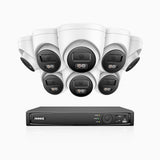 H800 - Kit de 8 cámaras de vigilancia PoE de 4K con videograbador NVR de 16 canales, Visión nocturna a color e infrarrojos, detección de humanos y vehículos, micrófono integrado, ángulo de visión 96º
