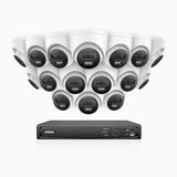 H1200 - Kit de 16 cámaras de vigilancia PoE de 4K 12MP con videograbador NVR de 16 canales, EXIR Visión Nocturna, detección de humanos y vehículos, H.265+, micrófono incorporado, almacenamiento local máximo de 512 GB, IP67