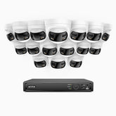 FDH600 - Kit de 16 cámaras de vigilancia PoE de 6MP con videograbador NVR de 16 canales, panorámica doble lente, Visión Nocturna con Doble Luz, Audio Bidireccional, Sirena y Alarma Activas, Detección de Personas y Vehículos, IP67