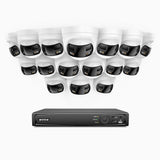 FDH600 - Kit de 16 cámaras de vigilancia PoE de 6MP con videograbador NVR de 16 canales, panorámica doble lente, Visión Nocturna con Doble Luz, Audio Bidireccional, Sirena y Alarma Activas, Detección de Personas y Vehículos, IP67