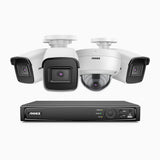 H800 - Kit de vigilancia PoE 4K con 3 cámaras bullet y 1 cámaras domo (antivándalica IK10) y videograbador NVR de 8 canales, Visión nocturna a color e infrarrojos, detección de humanos y vehículos, micrófono integrado, ángulo de visión 96º