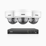 H800 - Kit de 3 cámaras de vigilancia PoE de 4K con videograbador NVR de 8 canales, Visión nocturna a color e infrarrojos, detección de humanos y vehículos, micrófono integrado, ángulo de visión 96º