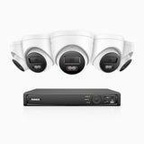 H800 - Kit de 5 cámaras de vigilancia PoE de 4K con videograbador NVR de 8 canales, Visión nocturna a color e infrarrojos, detección de humanos y vehículos, micrófono integrado, ángulo de visión 96º