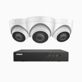 H500 - Kit de 3 cámaras de vigilancia PoE de 3K con videograbador NVR de 8 canales, EXIR Visión Nocturna, micrófono integrado, compatibile con Alexa