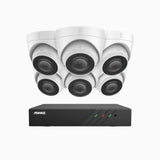 H500 - Kit de 6 cámaras de vigilancia PoE de 3K con videograbador NVR de 8 canales, EXIR Visión Nocturna, micrófono integrado, compatibile con Alexa