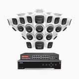 H800 - Kit de vigilancia PoE 4K con 12 cámaras bullet y 12 cámaras domo y videograbador NVR de 32 canales, Visión nocturna a color e infrarrojos, detección de humanos y vehículos, micrófono integrado, ángulo de visión 96º