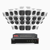 H800 - Kit de vigilancia PoE 4K con 16 cámaras bullet y 16 cámaras domo y videograbador NVR de 32 canales, Visión nocturna a color e infrarrojos, detección de humanos y vehículos, micrófono integrado, ángulo de visión 96º