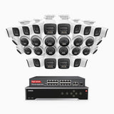H800 - Kit de vigilancia PoE 4K con 16 cámaras bullet y 16 cámaras domo y videograbador NVR de 32 canales, Visión nocturna a color e infrarrojos, detección de humanos y vehículos, micrófono integrado, ángulo de visión 96º