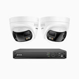 FDH600 - Kit de 2 cámaras de vigilancia PoE de 6MP con videograbador NVR de 8 canales, panorámica doble lente, Visión Nocturna con Doble Luz, Audio Bidireccional, Sirena y Alarma Activas, Detección de Personas y Vehículos, IP67