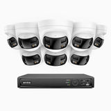 FDH800 - Kit de 8 cámaras de vigilancia PoE de 4K con videograbador NVR de 8 canales, panorámica doble lente, visión nocturna inteligente con doble luz, audio bidireccional, sirena y alarma activas, detección de personas y vehículos, IP67