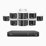 FDH800 - Kit de 8 cámaras de vigilancia PoE de 4K con videograbador NVR de 8 canales, panorámica doble lente, visión nocturna inteligente con doble luz, audio bidireccional, sirena y alarma activas, detección de personas y vehículos, IP67